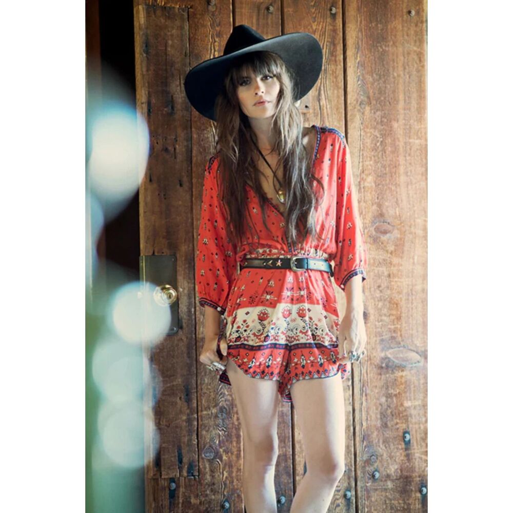 SPELL Gypsy Collective Desert Wanderer Romper Playsuit Sunset Red AUS 6 (XS/S 4)